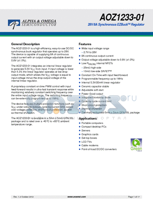 AOZ1233-01 datasheet - 28V/8A Synchronous EZBuckTM Regulator