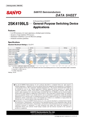 2SK4199LS datasheet - N-Channel Silicon MOSFET General-Purpose Switching Device Applications