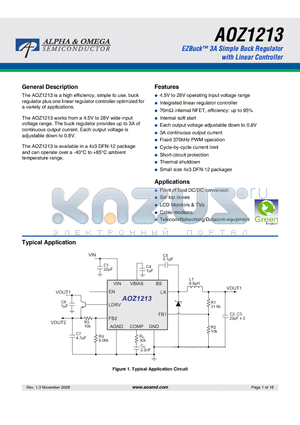 AOZ1213 datasheet - EZBuck 3A Simple Buck Regulator with Linear Controller