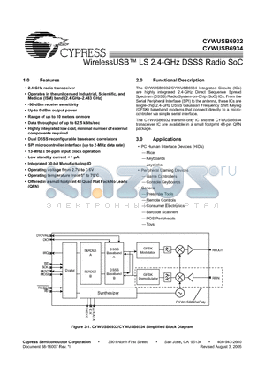 CYWUSB6932-48LFXC datasheet - WirelessUSB LS 2.4-GHz DSSS Radio SoC