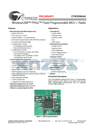 CYWUSB6953 datasheet - WirelessUSB PRoC Flash Programmable MCU  Radio