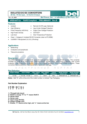 0REB-80T12 datasheet - ISOLATED DC/DC CONVERTERS