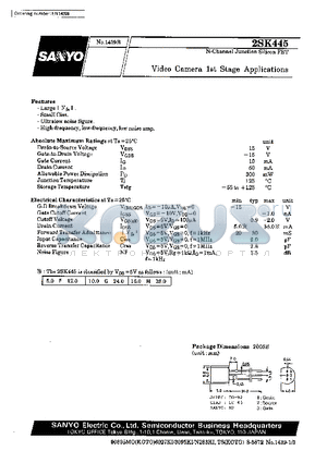 2SK445 datasheet - Video Camera 1st Stage Applications