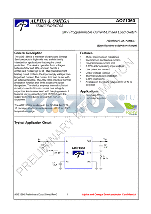 AOZ1360DI datasheet - 28V Programmable Current-Limited Load Switch