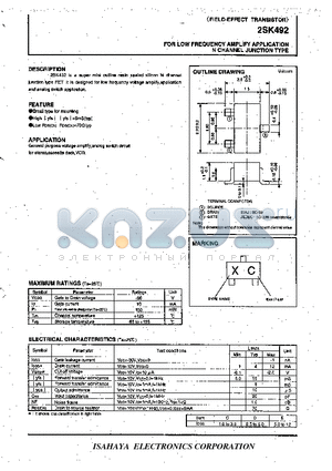 2SK492 datasheet - FOR LOW FREQUENCY AMPLIFY APPLICATION N CHANNEL JUNCTION TYPE