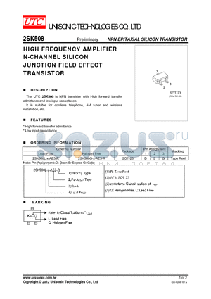 2SK508 datasheet - HIGH FREQUENCY AMPLIFIER N-CHANNEL SILICON JUNCTION FIELD EFFECT TRANSISTOR