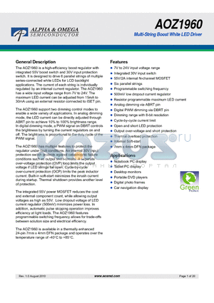 AOZ1960 datasheet - Multi-String Boost White LED Driver