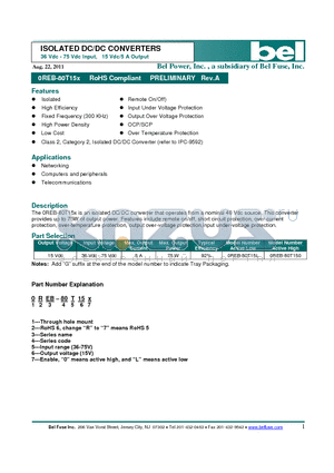 0REB-80T15 datasheet - ISOLATED DC/DC CONVERTERS