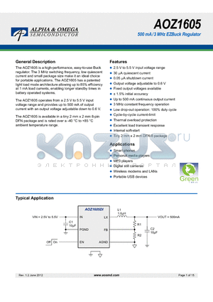 AOZ1605 datasheet - 500 mA / 3 MHz EZBuck Regulator