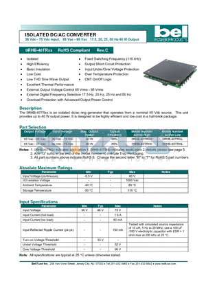 0RHB-40TRG0 datasheet - ISOLATED DC/AC CONVERTER