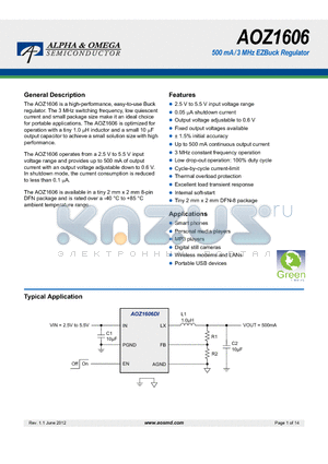 AOZ1606 datasheet - 500 mA / 3 MHz EZBuck Regulator