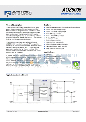 AOZ5006 datasheet - 35A DrMOS Power Module