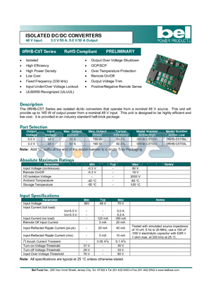 0RHB-C5T03L datasheet - ISOLATED DC/DC CONVERTERS 48 V Input 3.3 V/50 A, 5.0 V/30 A Output