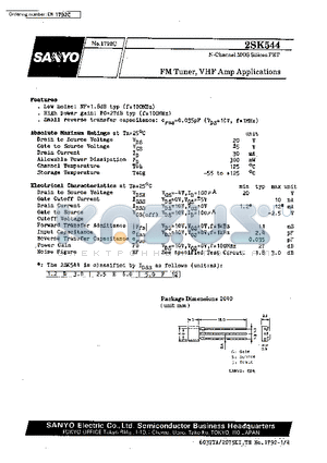 2SK544 datasheet - FM Tuner, VHF Amp Applications