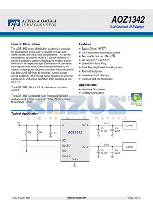 AOZ1342 datasheet - Dual Channel USB Switch
