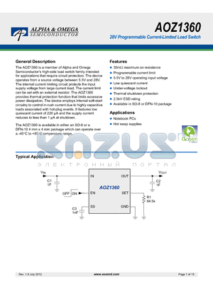 AOZ1360 datasheet - 28V Programmable Current-Limited Load Switch