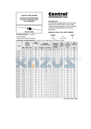 CZ5340B datasheet - 5.0W SILICON ZENER DIODE 3.3 VOLTS THRU 200 VOLTS 5% TOLERANCE