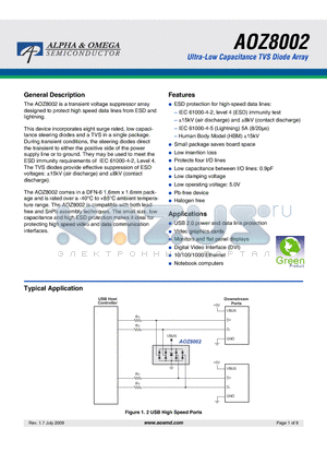 AOZ8002 datasheet - Ultra-Low Capacitance TVS Diode Array