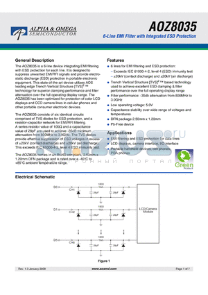 AOZ8035 datasheet - 6-Line EMI Filter with Integrated ESD Protection