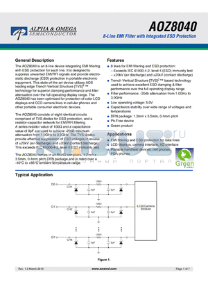 AOZ8040 datasheet - 8-Line EMI Filter with Integrated ESD Protection