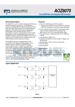 AOZ8070DI datasheet - 8-Line EMI Filter with Integrated ESD Protection