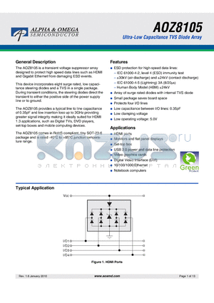 AOZ8105 datasheet - Ultra-Low Capacitance TVS Diode Array