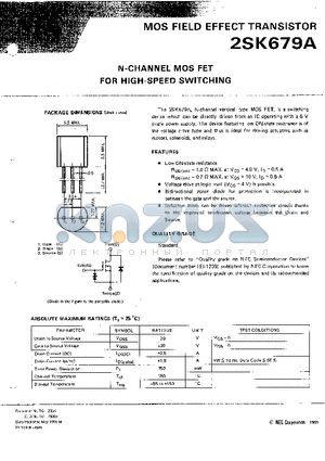 2SK679 datasheet - N-CHANNEL MOS FET FOR HIGH-SPEED SWITCHING