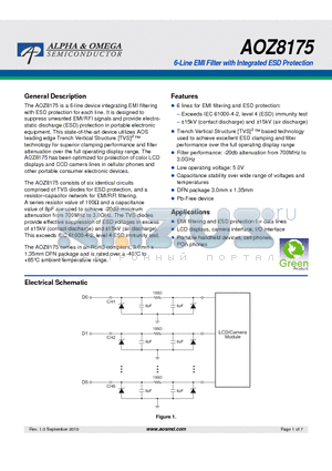 AOZ8175 datasheet - 6-Line EMI Filter with Integrated ESD Protection