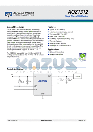 AOZ1312 datasheet - Single Channel USB Switch