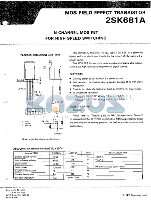 2SK681 datasheet - N-CHANNEL MOS FET FOR HIGH SPEED SWITCHING