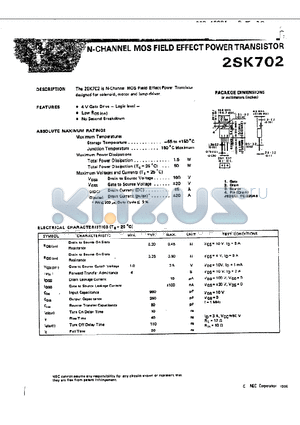 2SK702 datasheet - N-CHANNEL MOS FIELD EFFECT POWER TRANSISTOR