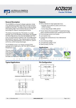 AOZ8235 datasheet - Five-line TVS Diode