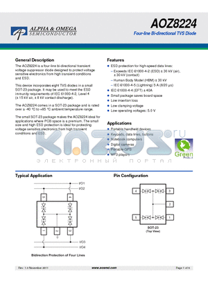 AOZ8224 datasheet - Four-line Bi-directional TVS Diode