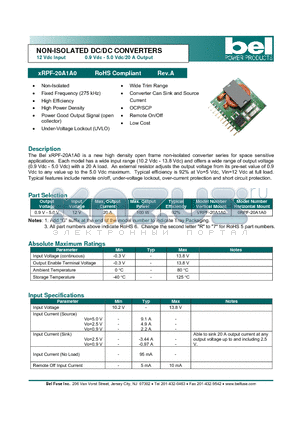 0RPF-20A1A0 datasheet - NON-ISOLATED DC/DC CONVERTERS