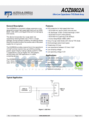 AOZ8802A datasheet - Ultra-Low Capacitance TVS Diode Array