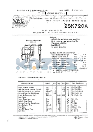 2SK720A datasheet - FAST SWITCHING N-CHANNEL SILICON POWER MOS FET