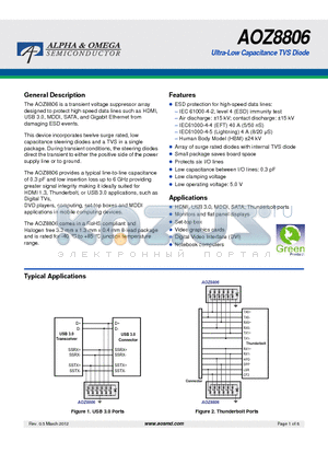 AOZ8806 datasheet - Ultra-Low Capacitance TVS Diode