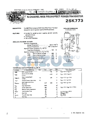 2SK773 datasheet - N CHANNEL MOS FIELD EFFECT POWER TRANSISTOR