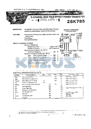 2SK785 datasheet - N CHANNEL MOS FIELD EFFECT POWER TRANSISTOR