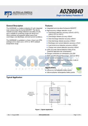 AOZ9004D datasheet - Single-Cell Battery Protection IC