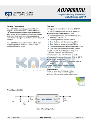 AOZ9006DIL datasheet - Single-Cell Battery Protection IC with Integrated MOSFET