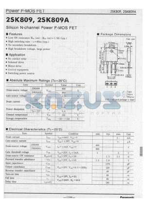 2SK809 datasheet - Silicon N-channel Power F-MOS FET