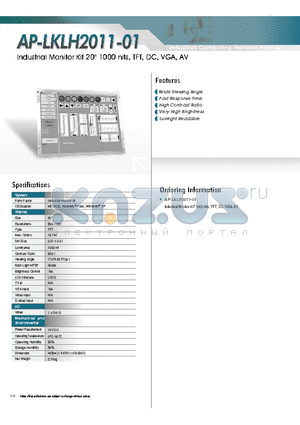 AP-LKLH2011-01 datasheet - Industrial Monitor Kit 20 1000 nits, TFT, DC, VGA, AV
