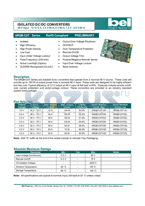 0RQB-C5T datasheet - ISOLATED DC/DC CONVERTERS 48 V Input 12 V/12 A, 3.3 V/46 A, 5 V/30 A, 1.2 V - 2.5 V/50 A
