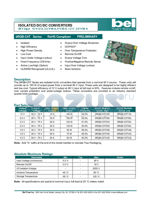 0RQB-C5T05L datasheet - ISOLATED DC/DC CONVERTERS 48 V Input 12 V/12 A, 3.3 V/46 A, 5 V/30 A, 1.2 V - 2.5 V/50 A