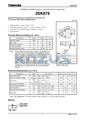 2SK879_07 datasheet - Silicon N Channel Junction Type General Purpose and Impedance Converter and Condenser Microphone Applications