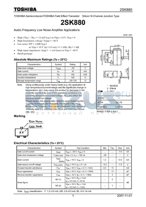 2SK880_07 datasheet - Silicon N Channel Junction Type Audio Frequency Low Noise Amplifier Applications