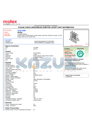 15-91-2060 datasheet - 2.54mm Pitch C-Grid^ Header, Surface Mount, Dual Row, Vertical, 6 Circuits, Tin (Sn) Plating, without PCB Locator Pegs