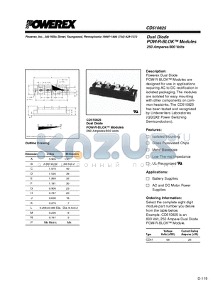 CD510825 datasheet - Dual Diode POW-R-BLOK Modules 250 Amperes/800 Volts