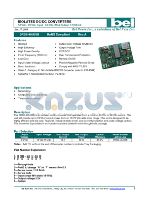 0RSB-40U03B datasheet - ISOLATED DC/DC CONVERTERS